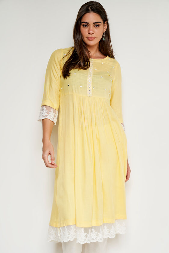 Yellow Solid Flared Kurta, Yellow, image 2